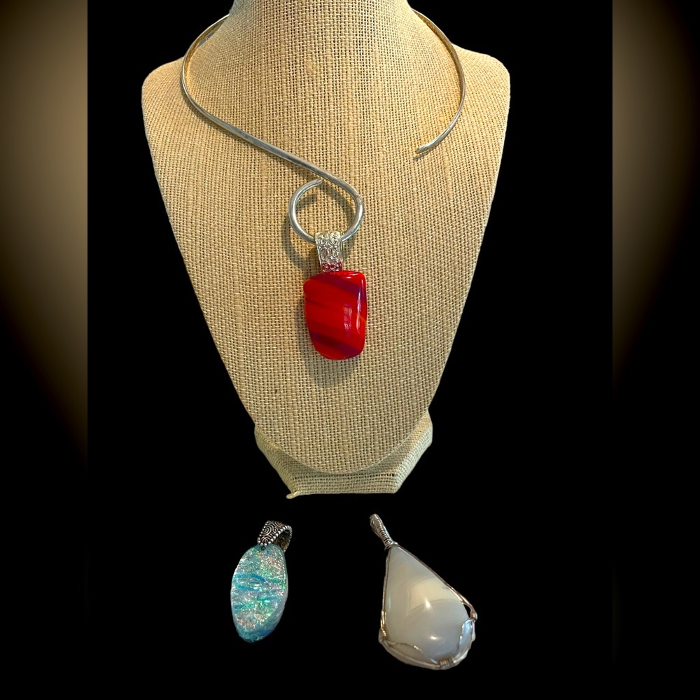 Handcrafted Silver Choker with 3 Sliding Pendants